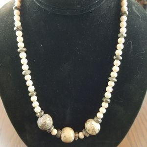 Jasper 3pc Necklace Set in Olive & Cream.